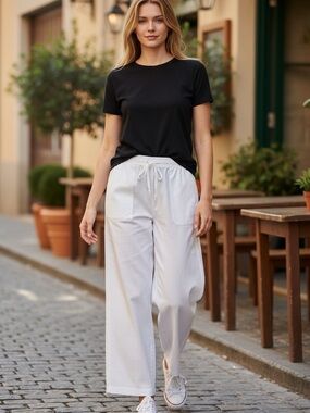 Athleta White Wide-Leg Drawstring Lounge Pants
